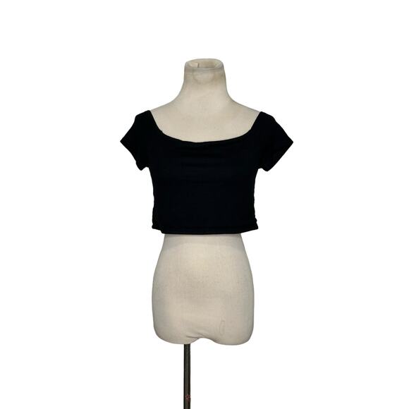 Blue Life black off shoulder short sleeves crop top size M - Picture 7 of 9